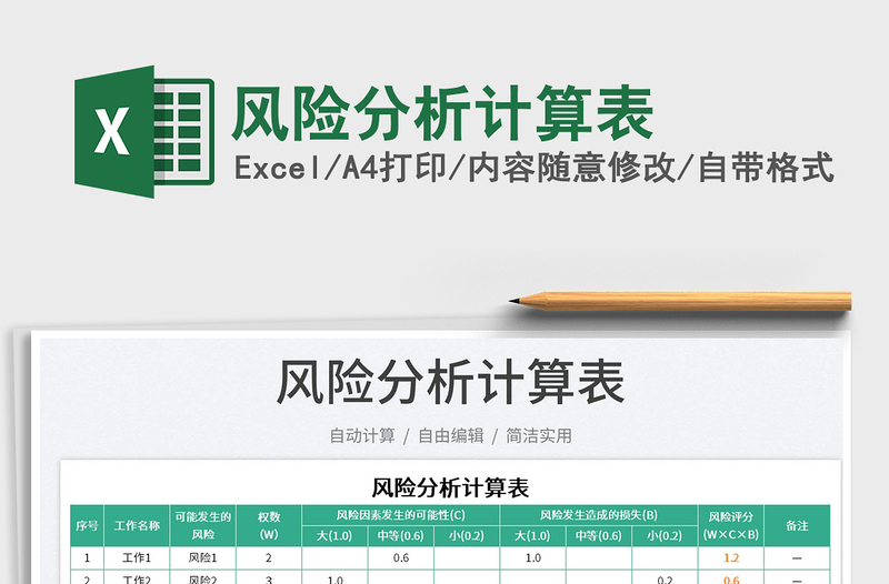 2023風(fēng)險(xiǎn)分析計(jì)算表免費(fèi)下載