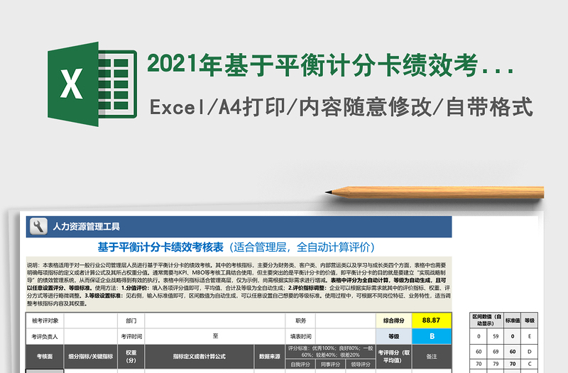 2021年基于平衡計(jì)分卡績(jī)效考核表模板（適合管理層，全自動(dòng)）