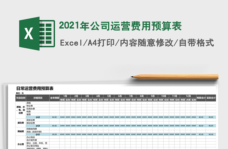 2021年公司運營費用預(yù)算表