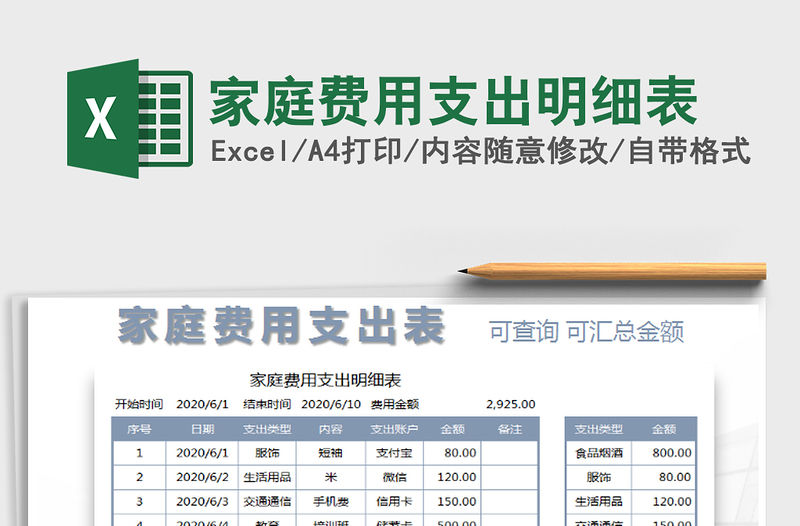 2021年家庭費用支出明細表