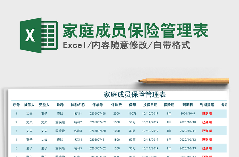 2021年家庭成员保险管理表