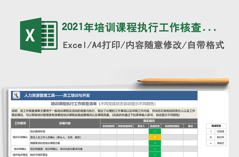 2021年培訓(xùn)課程執(zhí)行工作核查清單(不同狀態(tài)自動(dòng)顯示顏色)