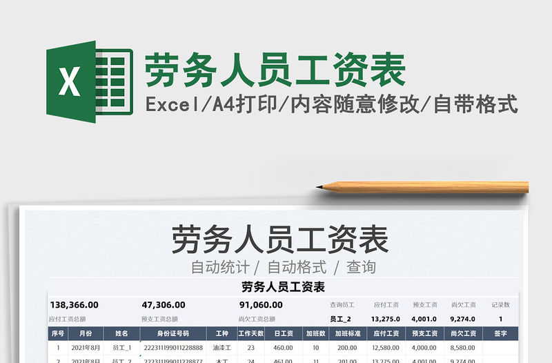 2022勞務(wù)人員工資表免費下載