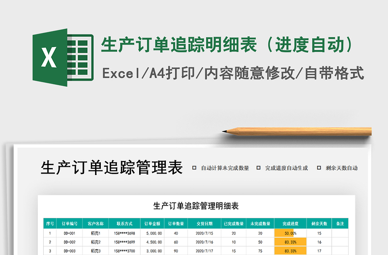 2021年生產(chǎn)訂單追蹤明細(xì)表(進(jìn)度自動(dòng))