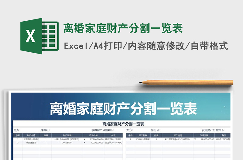 2022年离婚家庭财产分割一览表