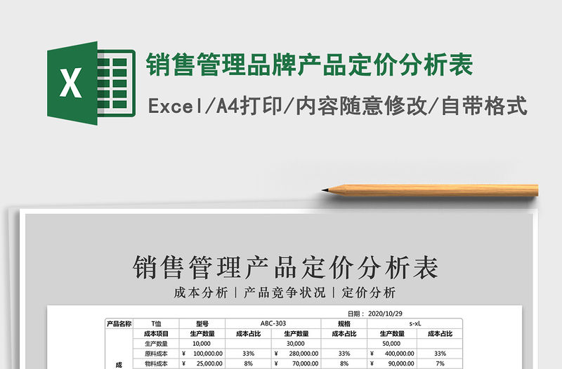 2021年銷售管理品牌產(chǎn)品定價分析表