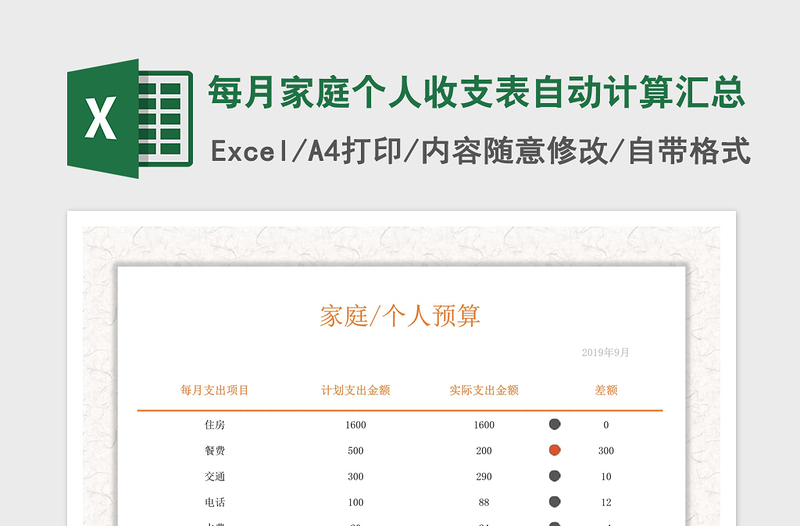 2021年每月家庭個(gè)人收支表自動(dòng)計(jì)算匯總
