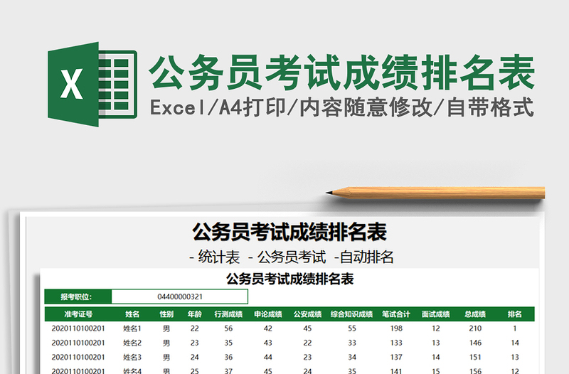 2022公务员考试成绩排名表免费下载