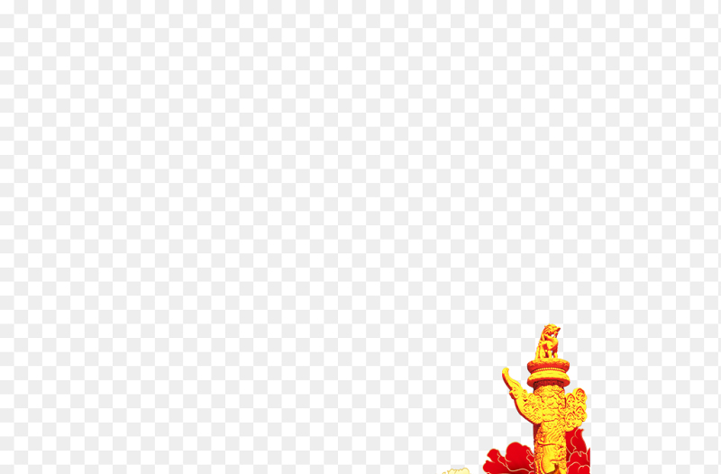 红色底部边框边角飞扬的飘带石狮狮子华柱花朵装饰免抠党政元素素材