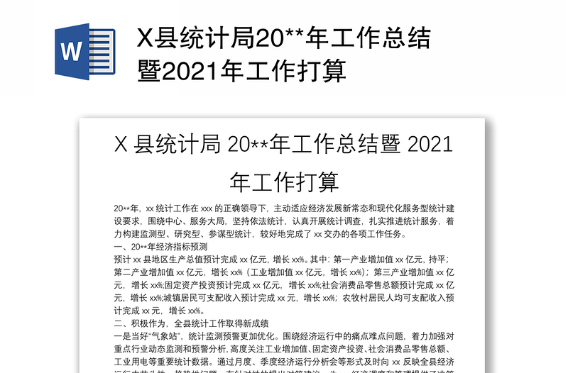 X县统计局20**年工作总结暨2021年工作打算