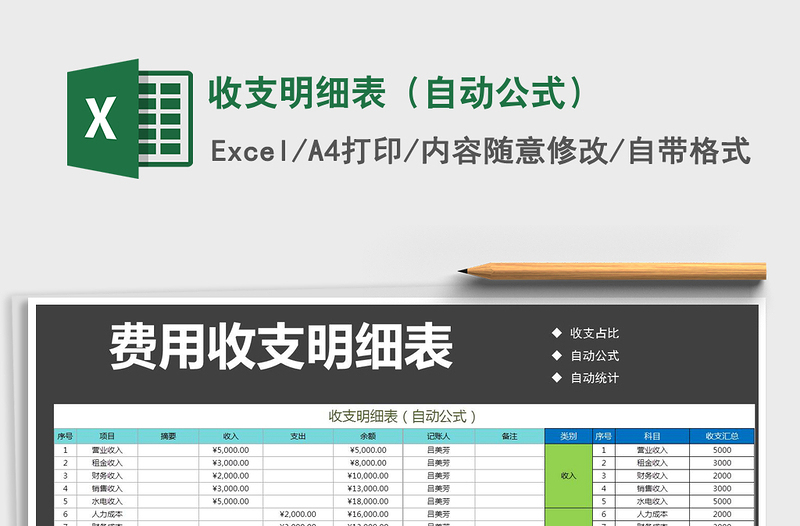 2021年收支明细表（自动公式）