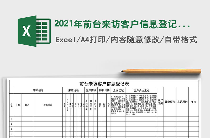 2021年前臺來訪客戶信息登記表