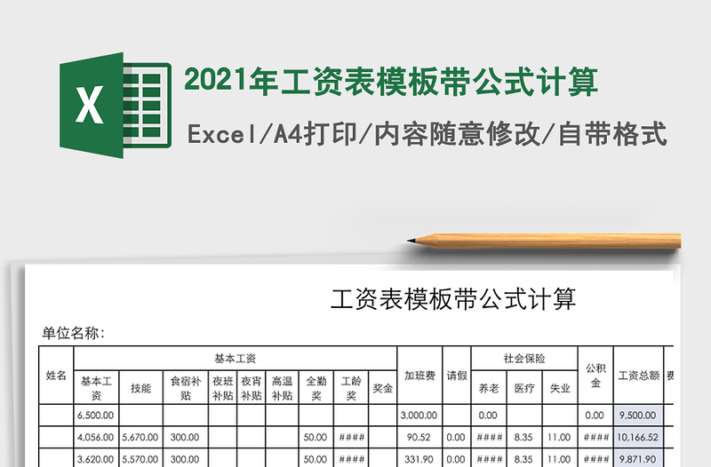 2021年工資表模板帶公式計(jì)算
