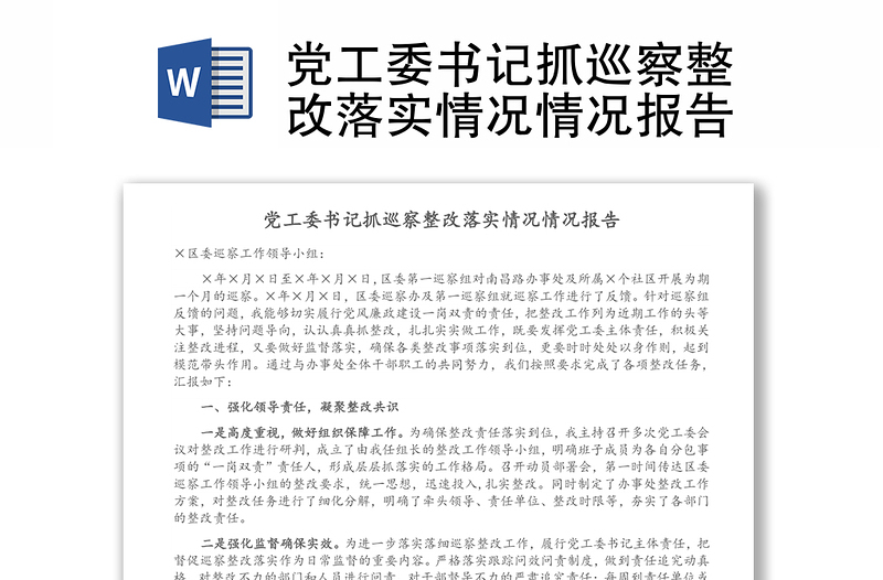 黨工委書記抓巡察整改落實(shí)情況情況報(bào)告