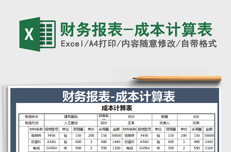 2021年财务报表-成本计算表