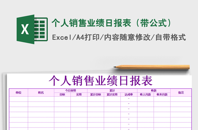 2022年个人销售业绩日报表（带公式）免费下载