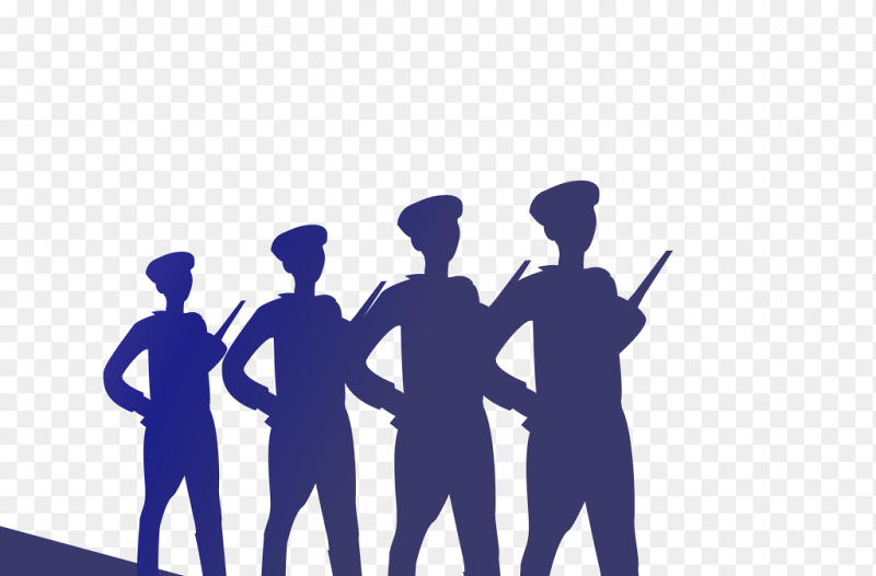 创意蓝色渐变整齐排列的士兵军人剪影党政元素素材
