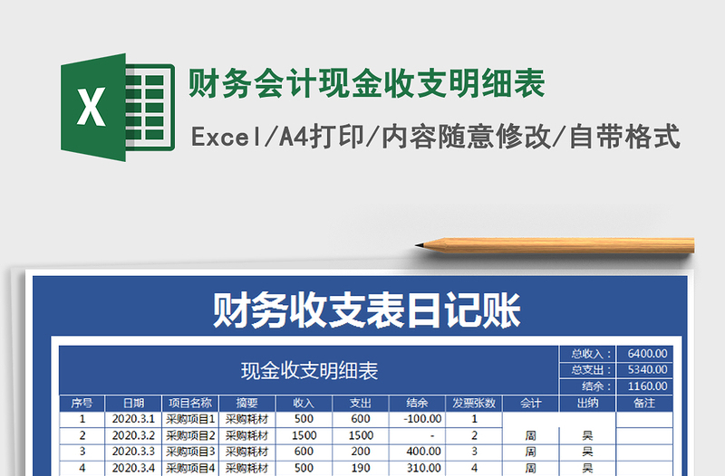 2022年财务会计现金收支明细表免费下载