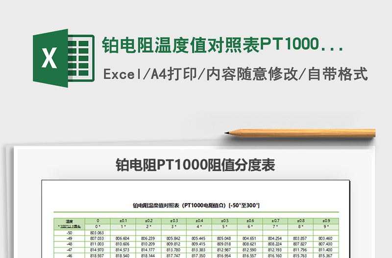 2021铂电阻温度值对照表PT1000阻值免费下载