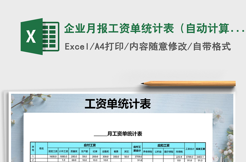 2021年企業(yè)月報(bào)工資單統(tǒng)計(jì)表(自動(dòng)計(jì)算)