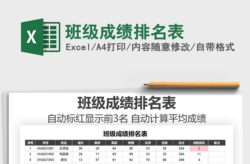 2021年班级成绩排名表