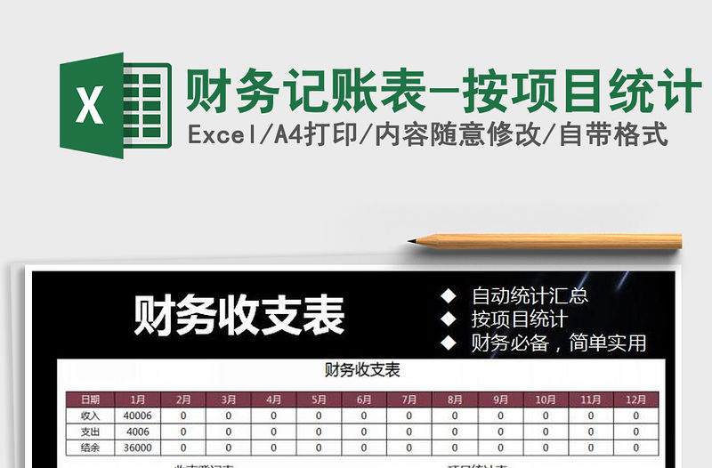 2021年財務(wù)記賬表-按項目統(tǒng)計免費下載