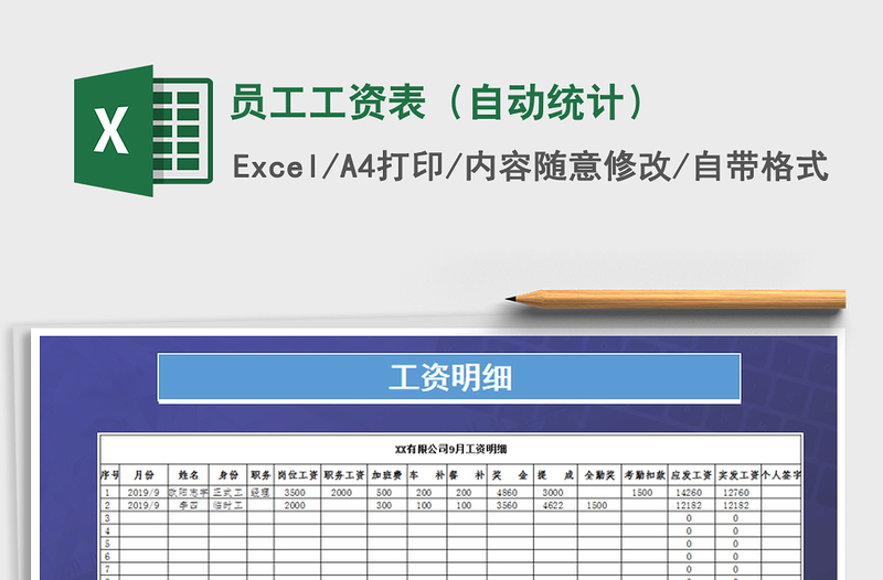 2022年员工工资表（自动统计）