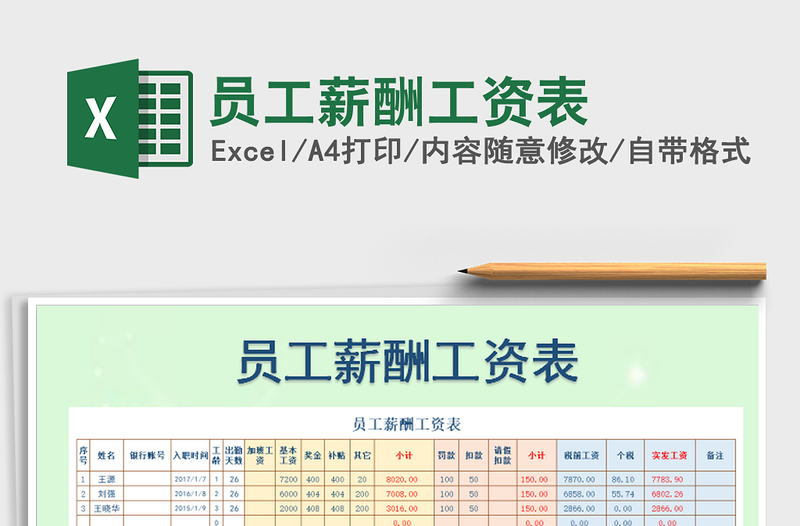 2022年員工薪酬工資表免費(fèi)下載