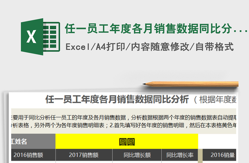 2021年任一員工年度各月銷售數(shù)據(jù)同比分析（根據(jù)年度數(shù)據(jù)自動