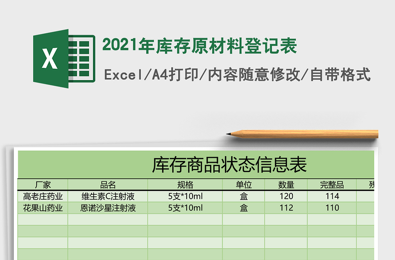 2021年庫(kù)存原材料登記表