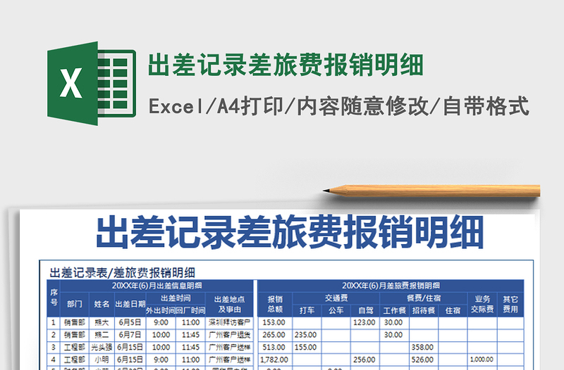 2021年出差記錄差旅費報銷明細免費下載