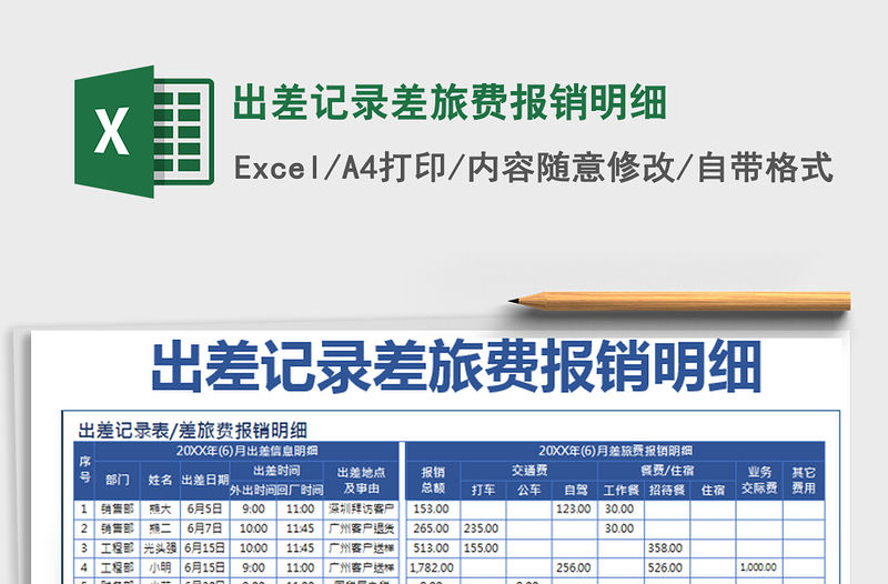 2021年出差記錄差旅費報銷明細免費下載