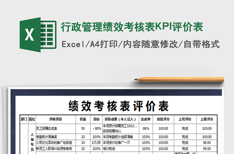 2021行政管理绩效考核表KPI评价表免费下载