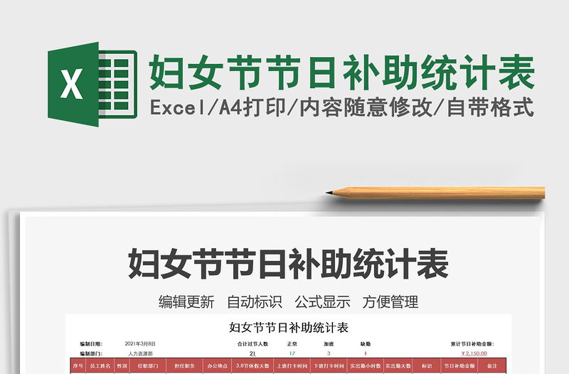 2022婦女節(jié)節(jié)日補助統(tǒng)計表免費下載