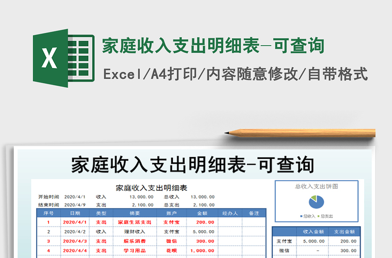2021年家庭收入支出明細表-可查詢