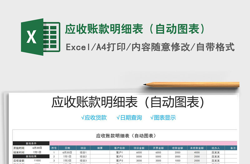2021年應收賬款明細表（自動圖表）免費下載