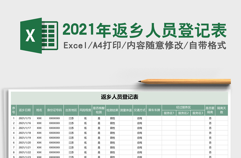 2021年返鄉(xiāng)人員登記表