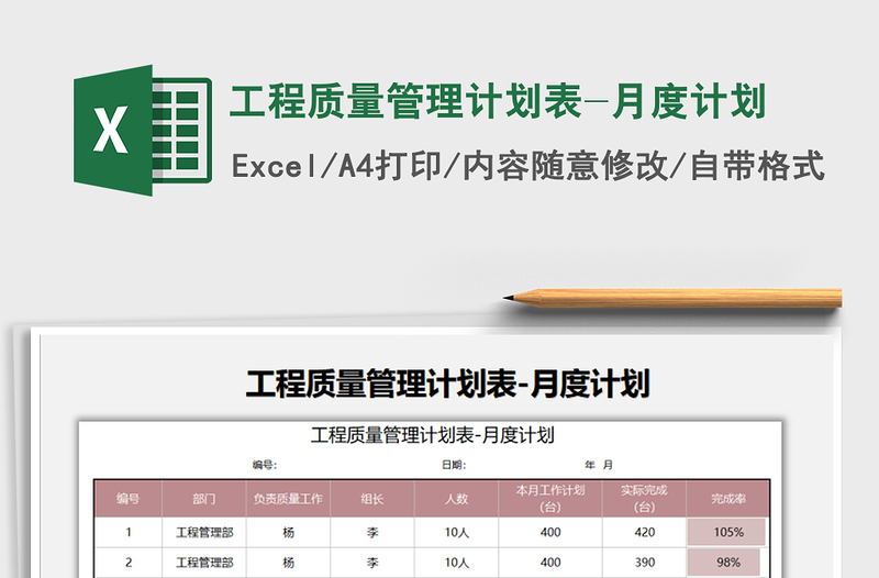 2021年工程质量管理计划表-月度计划