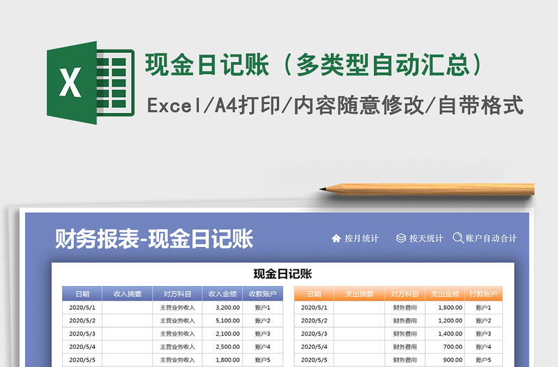 2021年現(xiàn)金日記賬(多類型自動(dòng)匯總)