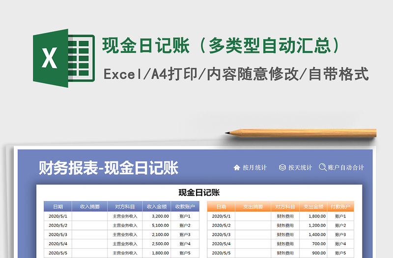 2021年現金日記賬（多類型自動匯總）