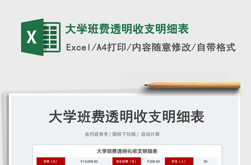 2022大学班费透明收支明细表免费下载