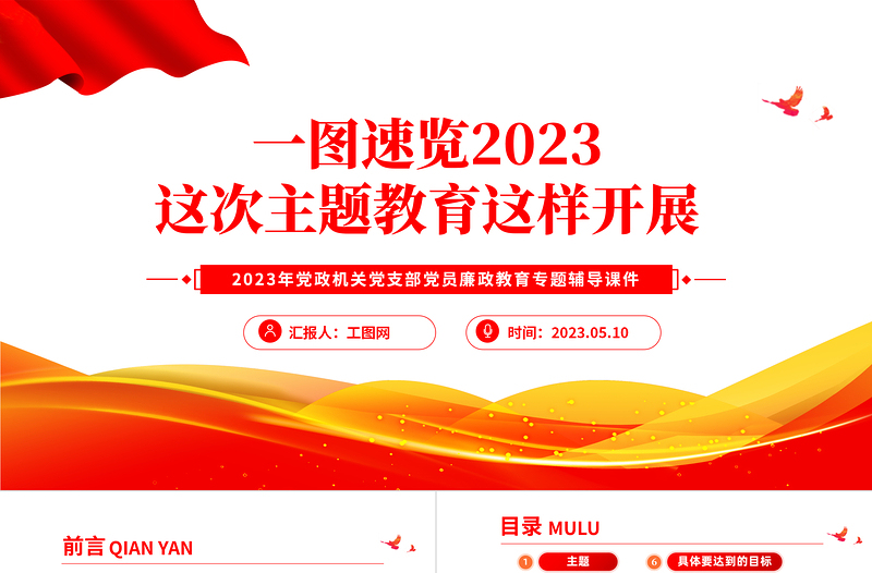 2023一图速览主题教育这样开展PPT红色党政风基层党委党支部党员干部主题教育专题党课课件模板下载