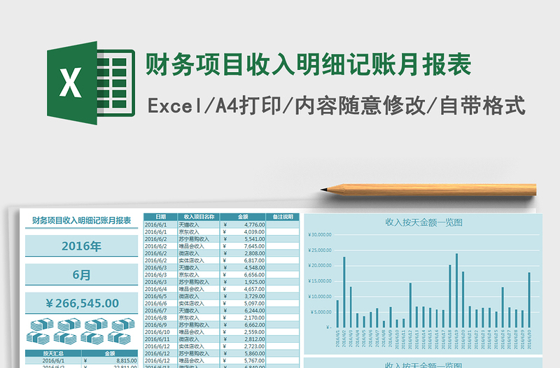 2021年财务项目收入明细记账月报表