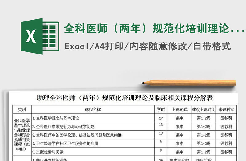 2021年全科醫(yī)師（兩年）規(guī)范化培訓(xùn)理論及臨床相關(guān)課程分解表