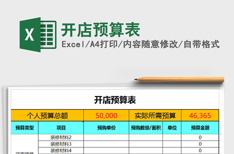 2021年开店预算表