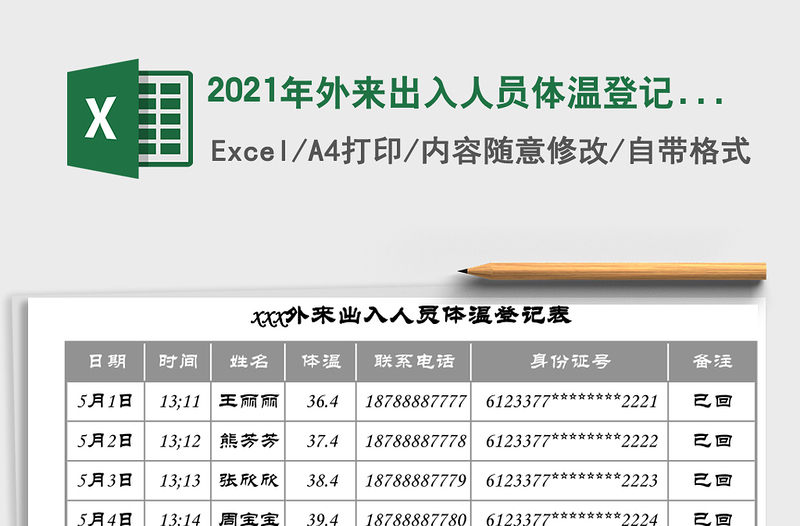 2021年外來出入人員體溫登記表