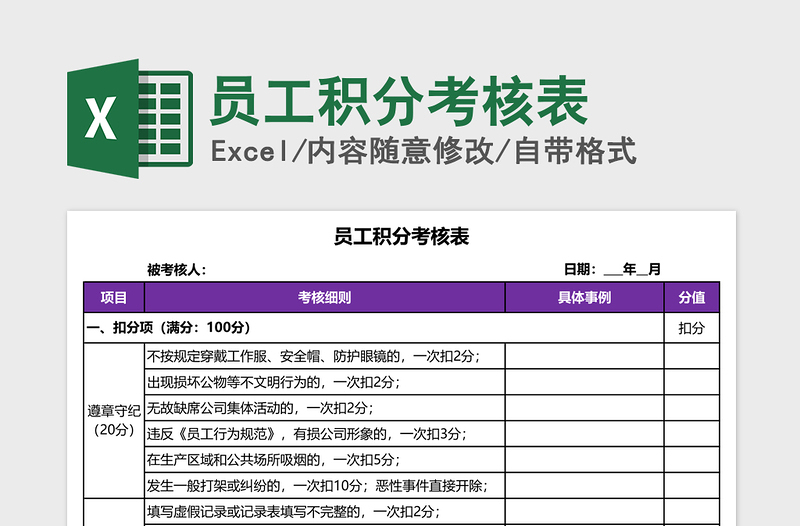 2021年员工积分考核表