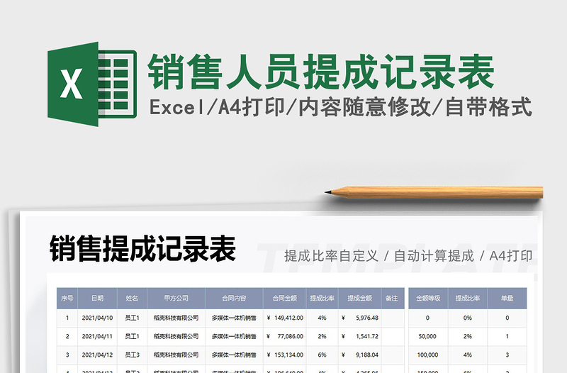 2022销售人员提成记录表免费下载