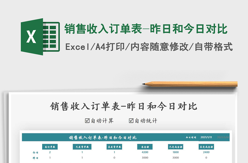 2021年銷售收入訂單表-昨日和今日對比
