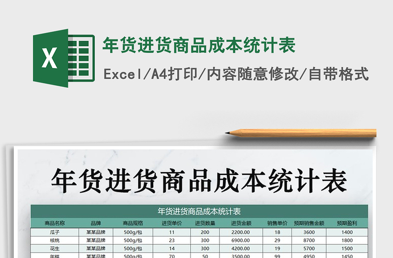 2021年年货进货商品成本统计表